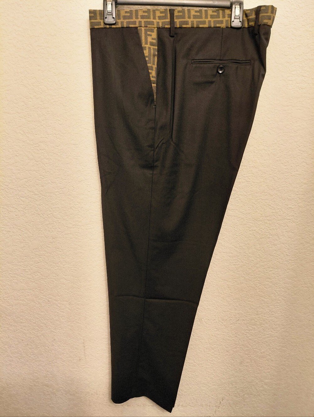 Fendi Black Dress Cotton Pants with Brown Monogram Waistband 40 Waist/30  Length